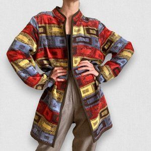 Vintage Unique Blazer Coat Reversible Geometrical Square Pattern Large XL